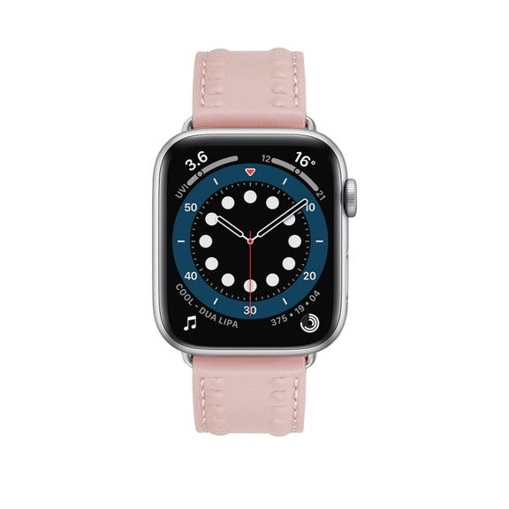 Embossed Love Genuine Leather Watch Band For Apple Watch 3 38mm(Pink)