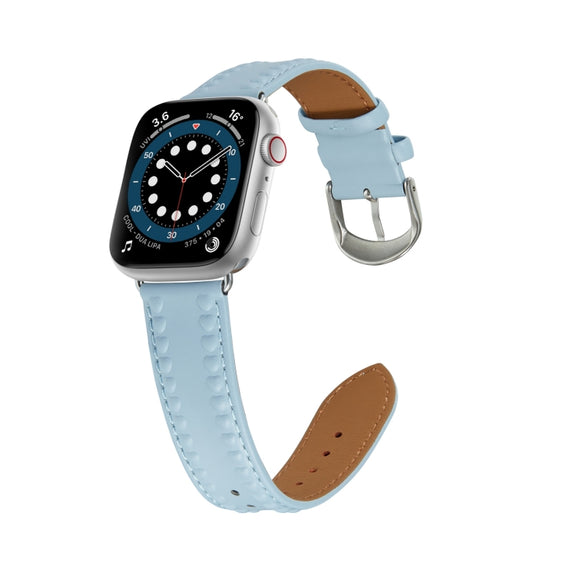 Embossed Love Genuine Leather Watch Band For Apple Watch 2 38mm(Blue)