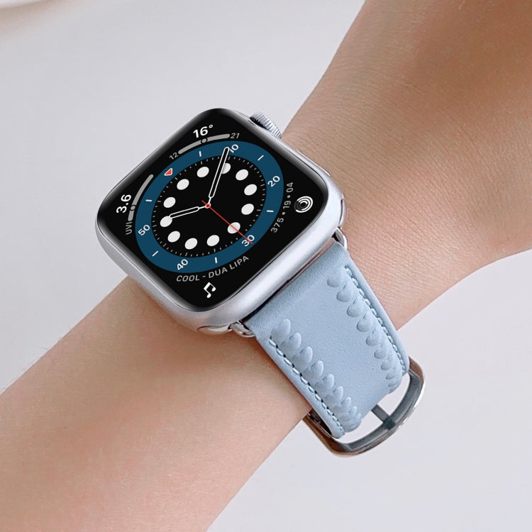 Embossed Love Genuine Leather Watch Band For Apple Watch 2 38mm(Blue)