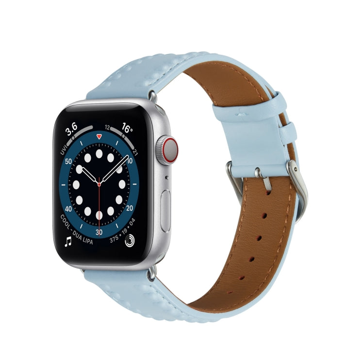 Embossed Love Genuine Leather Watch Band For Apple Watch 42mm(Blue)