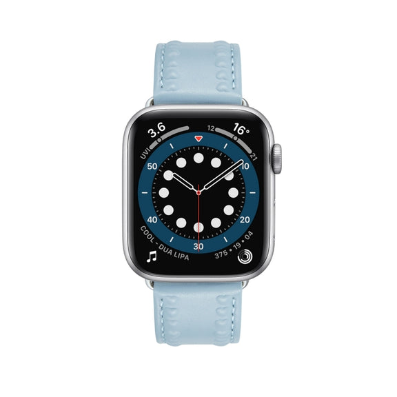 Embossed Love Genuine Leather Watch Band For Apple Watch 9 45mm(Blue)