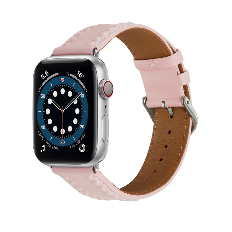 Embossed Love Genuine Leather Watch Band For Apple Watch 9 41mm(Pink)