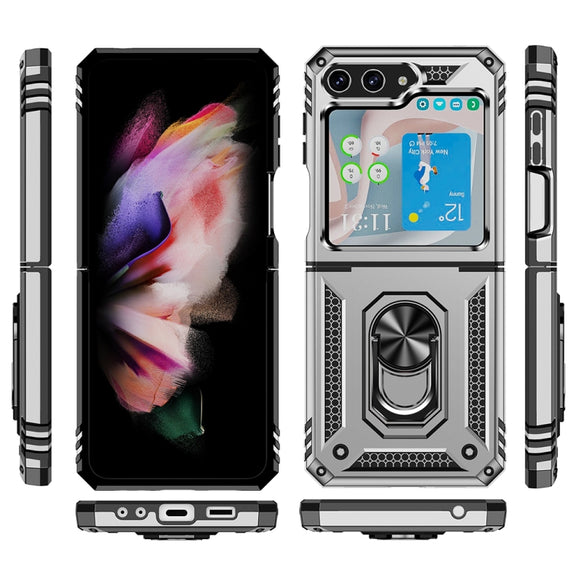 For Samsung Galaxy Z Flip5 Shockproof TPU + PC Phone Case with Holder(Silver)