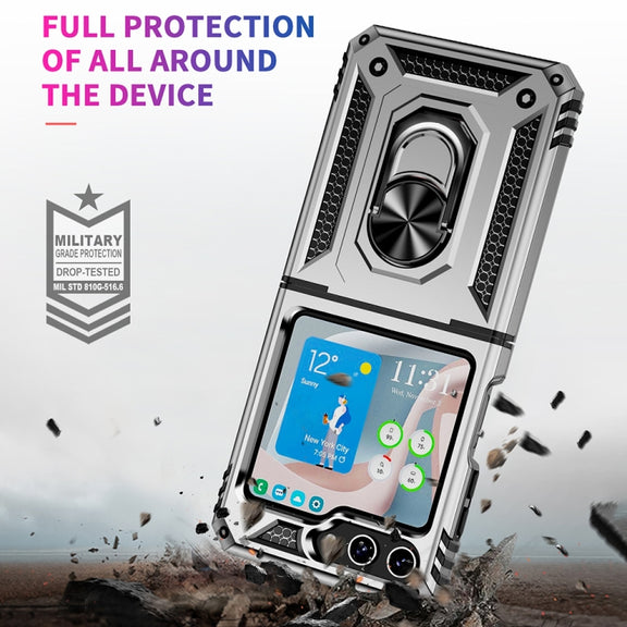 For Samsung Galaxy Z Flip5 Shockproof TPU + PC Phone Case with Holder(Silver)