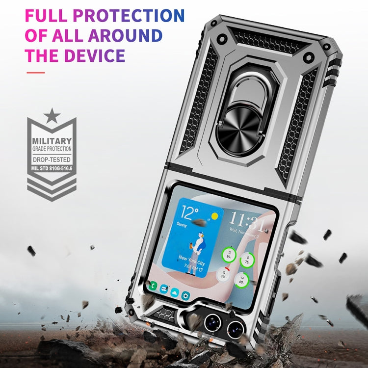 For Samsung Galaxy Z Flip5 Shockproof TPU + PC Phone Case with Holder(Silver)
