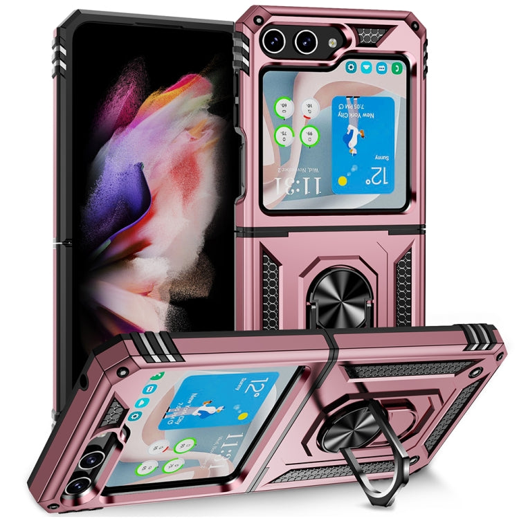 For Samsung Galaxy Z Flip5 Shockproof TPU + PC Phone Case with Holder(Rose Gold)