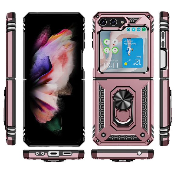 For Samsung Galaxy Z Flip5 Shockproof TPU + PC Phone Case with Holder(Rose Gold)
