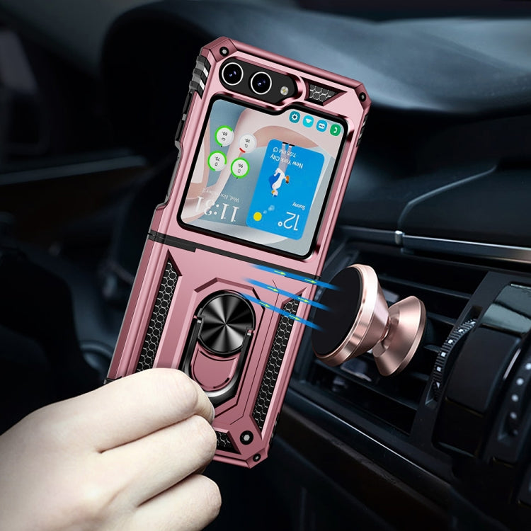 For Samsung Galaxy Z Flip5 Shockproof TPU + PC Phone Case with Holder(Rose Gold)