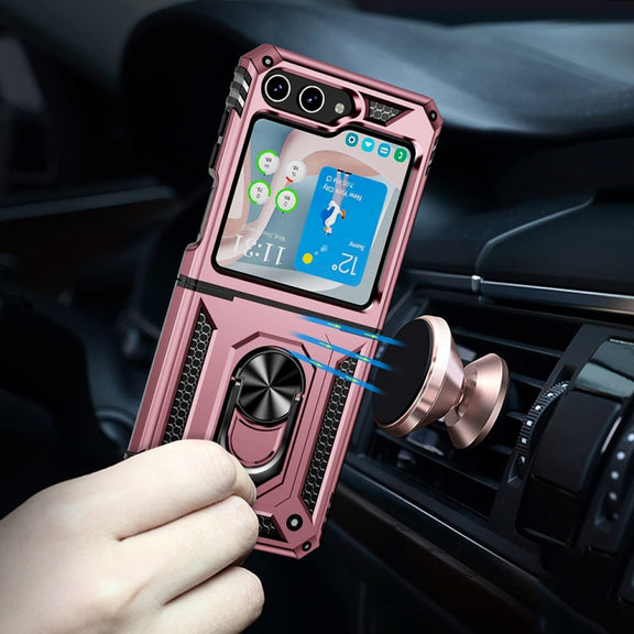 For Samsung Galaxy Z Flip5 Shockproof TPU + PC Phone Case with Holder(Rose Gold)