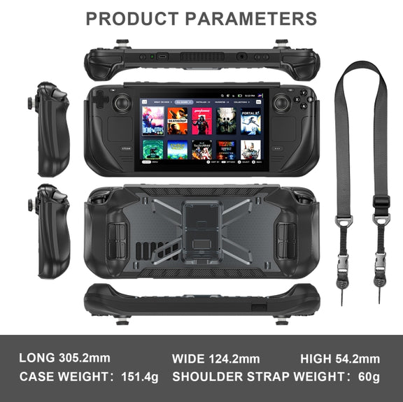 For Steam Deck Shockproof Game Console Case with Holder & Shoulder Strap(Black)
