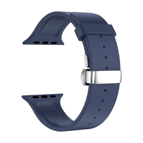 Metal Butterfly Buckle Silicone Watch Band For Apple Watch 8 41mm(Blue)