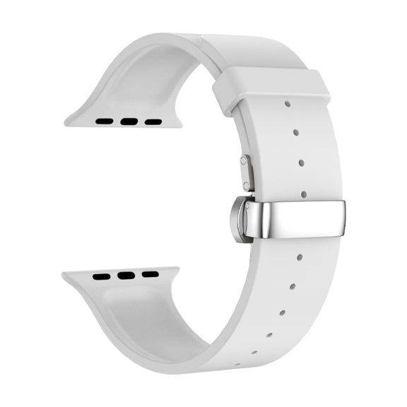 Metal Butterfly Buckle Silicone Watch Band For Apple Watch 7 41mm(White)