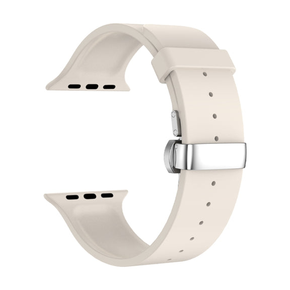 Metal Butterfly Buckle Silicone Watch Band For Apple Watch 2 38mm(Starlight Color)