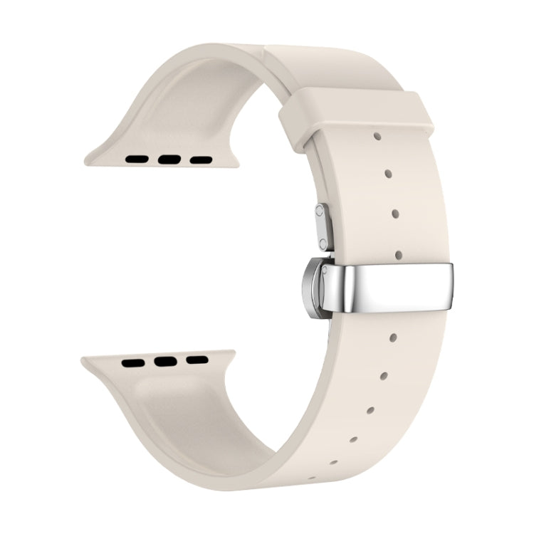 Metal Butterfly Buckle Silicone Watch Band For Apple Watch 38mm(Starlight Color)