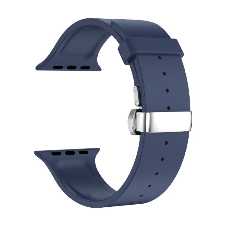 Metal Butterfly Buckle Silicone Watch Band For Apple Watch 38mm(Blue)