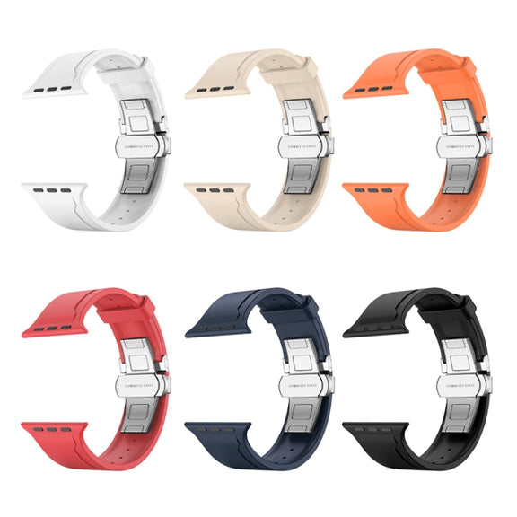 Metal Butterfly Buckle Silicone Watch Band For Apple Watch 6 44mm(Orange)