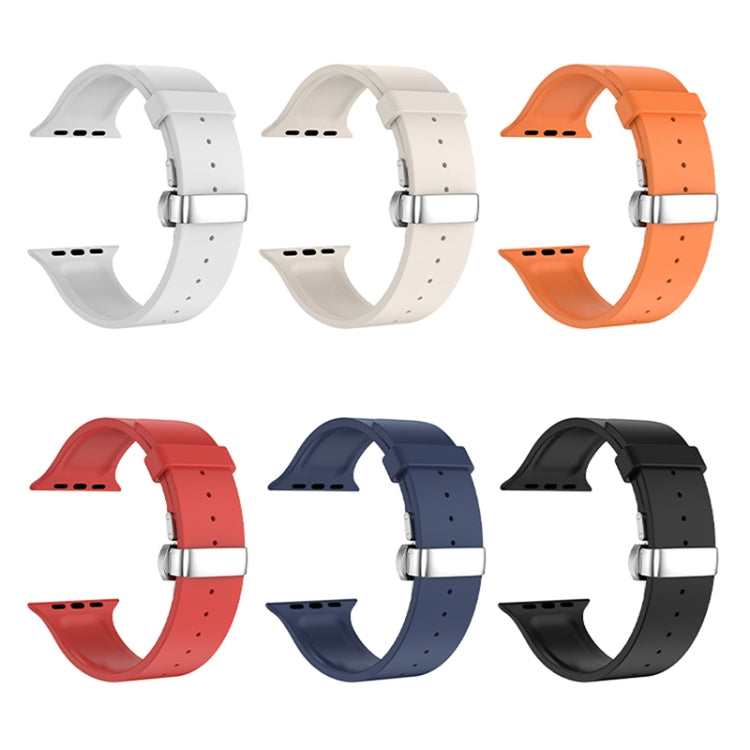 Metal Butterfly Buckle Silicone Watch Band For Apple Watch 42mm(Red)