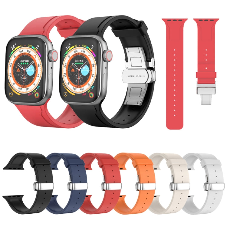 Metal Butterfly Buckle Silicone Watch Band For Apple Watch 8 41mm(Blue)