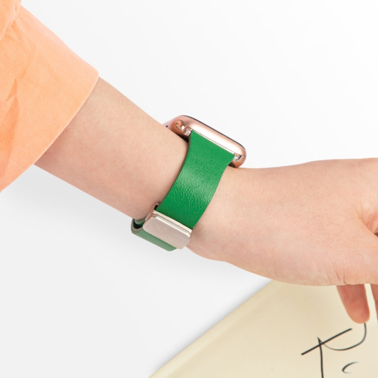 Sheepskin Texture Magnetic Folding Buckle Watch Band For Apple Watch SE 40mm(Grey Green)