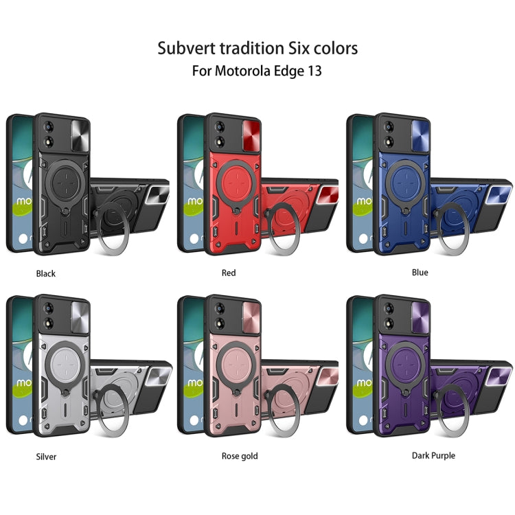 For Motorola Moto E13 CD Texture Sliding Camshield Magnetic Holder Phone Case(Black)