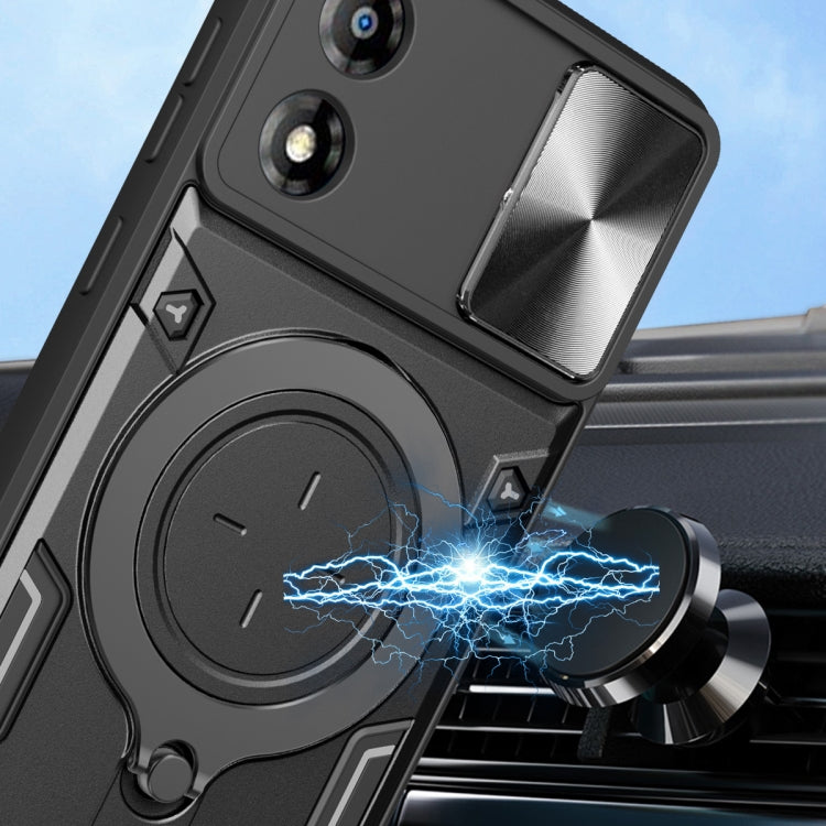 For Motorola Moto E13 CD Texture Sliding Camshield Magnetic Holder Phone Case(Black)