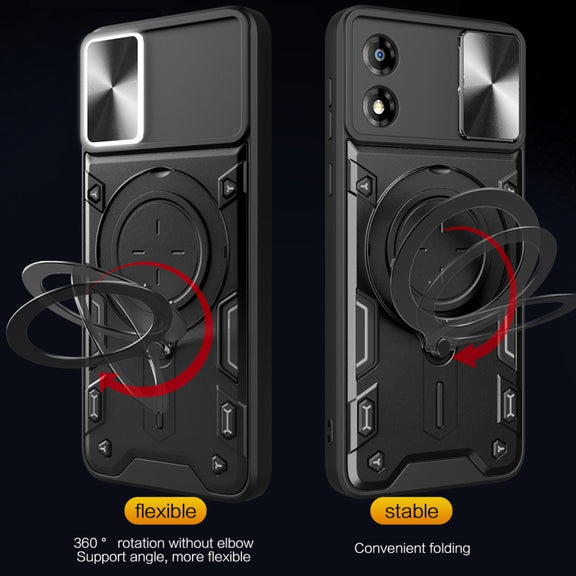 For Motorola Moto E13 CD Texture Sliding Camshield Magnetic Holder Phone Case(Black)