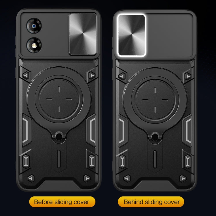 For Motorola Moto E13 CD Texture Sliding Camshield Magnetic Holder Phone Case(Black)