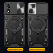 For Motorola Moto E13 CD Texture Sliding Camshield Magnetic Holder Phone Case(Black)