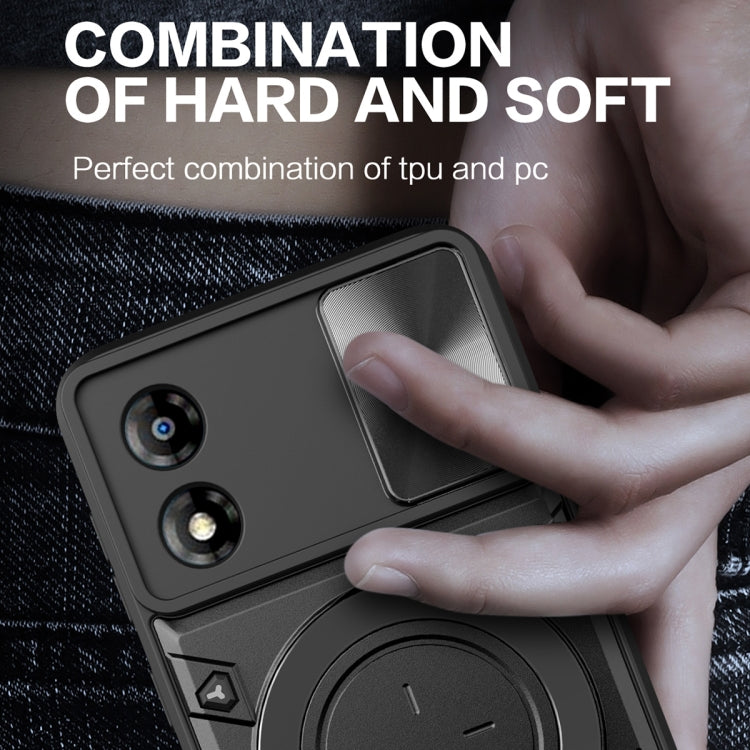For Motorola Moto E13 CD Texture Sliding Camshield Magnetic Holder Phone Case(Black)