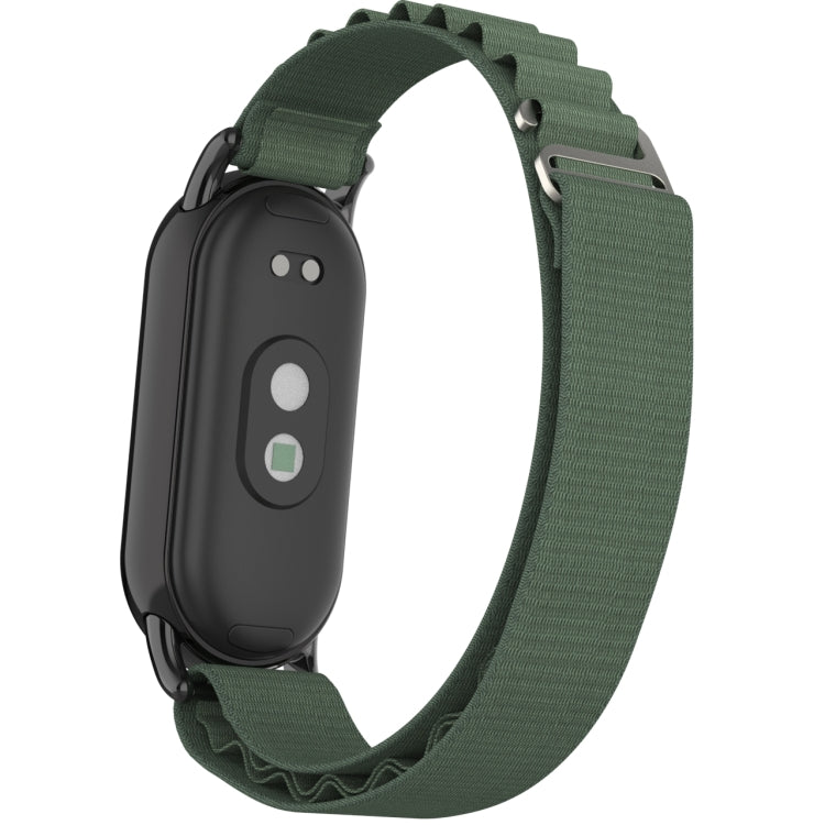 For Xiaomi Mi Band 8 Metal Plug Loop Nylon Watch Band(Black+Army Green)