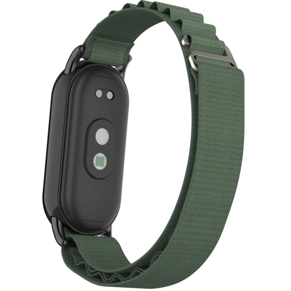 For Xiaomi Mi Band 8 Metal Plug Loop Nylon Watch Band(Black+Army Green)