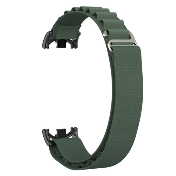 For Xiaomi Mi Band 8 Metal Plug Loop Nylon Watch Band(Black+Army Green)