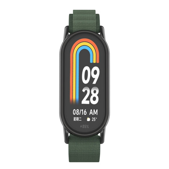 For Xiaomi Mi Band 8 Metal Plug Loop Nylon Watch Band(Black+Army Green)