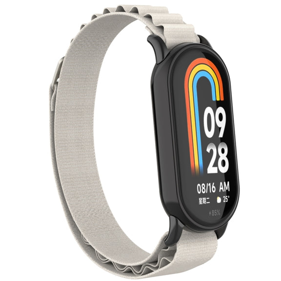 For Xiaomi Mi Band 8 Metal Plug Loop Nylon Watch Band(Black+Starlight)