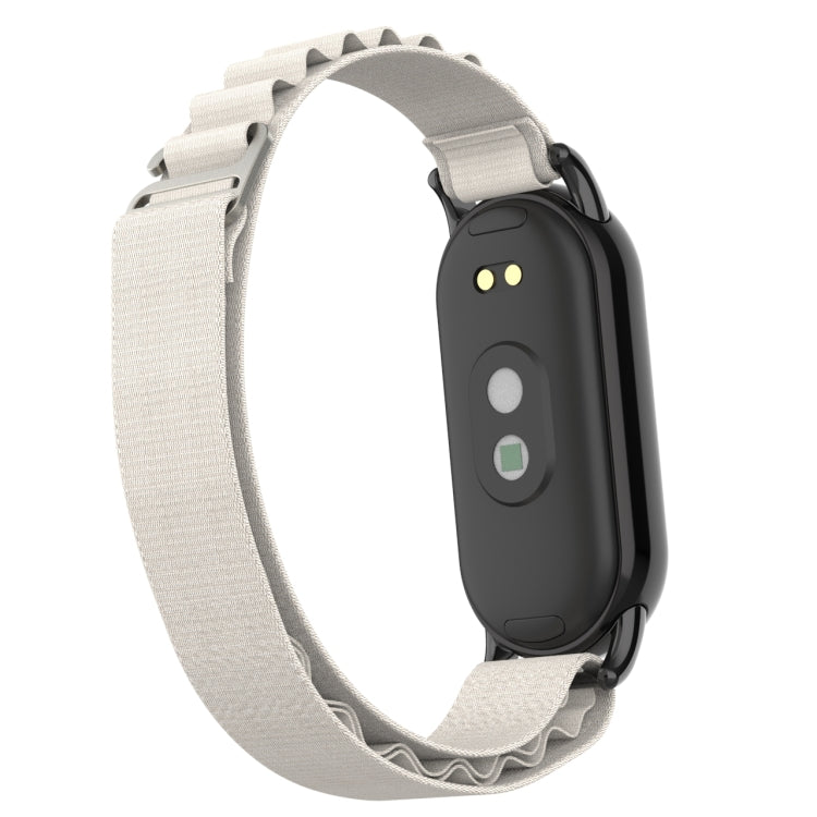 For Xiaomi Mi Band 8 Metal Plug Loop Nylon Watch Band(Black+Starlight)
