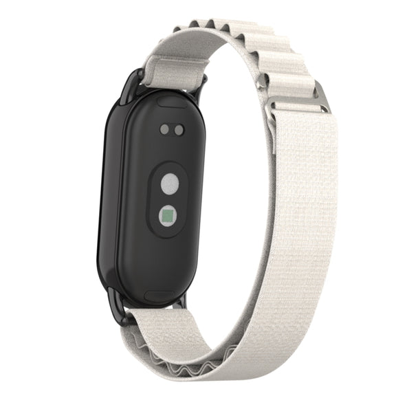 For Xiaomi Mi Band 8 Metal Plug Loop Nylon Watch Band(Black+Starlight)