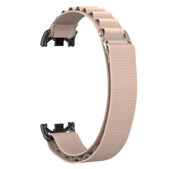 For Xiaomi Mi Band 8 Metal Plug Loop Nylon Watch Band(Black+Apricot)