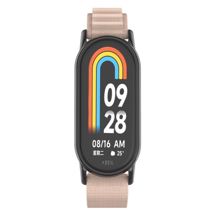 For Xiaomi Mi Band 8 Metal Plug Loop Nylon Watch Band(Black+Apricot)