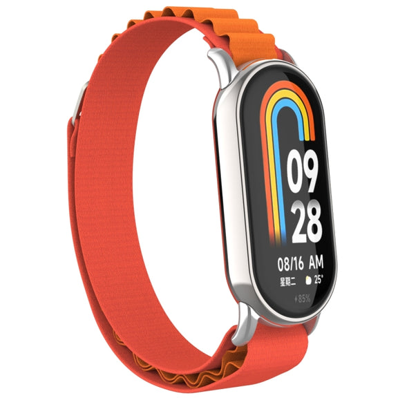For Xiaomi Mi Band 8 Metal Plug Loop Nylon Watch Band(Silver+Orange)