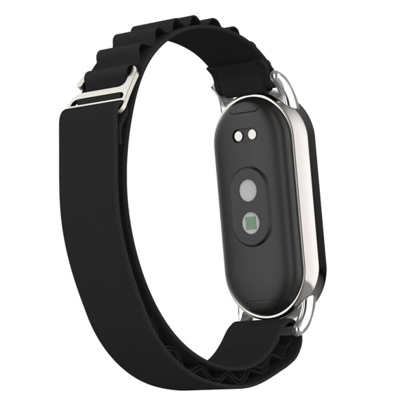For Xiaomi Mi Band 8 Metal Plug Loop Nylon Watch Band(Silver+Black)