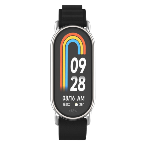 For Xiaomi Mi Band 8 Metal Plug Loop Nylon Watch Band(Silver+Black)