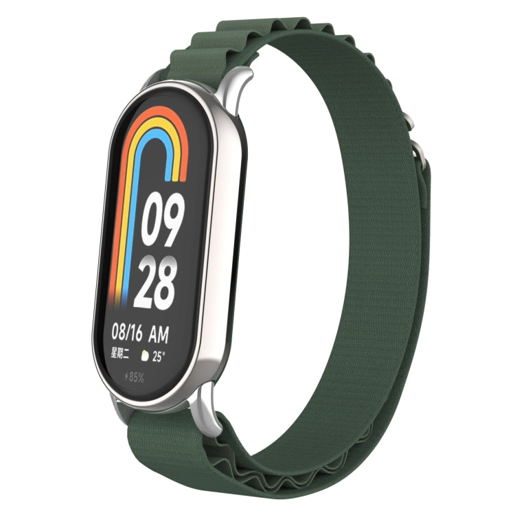 For Xiaomi Mi Band 8 Metal Plug Loop Nylon Watch Band(Silver+Army Green)