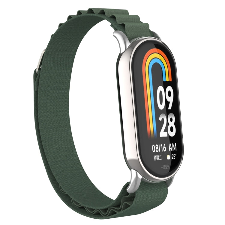 For Xiaomi Mi Band 8 Metal Plug Loop Nylon Watch Band(Silver+Army Green)