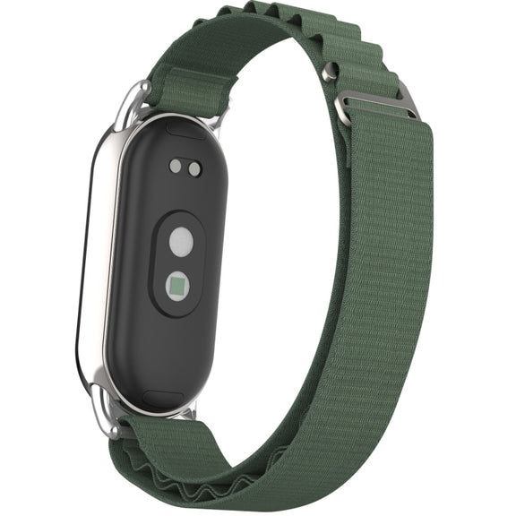 For Xiaomi Mi Band 8 Metal Plug Loop Nylon Watch Band(Silver+Army Green)