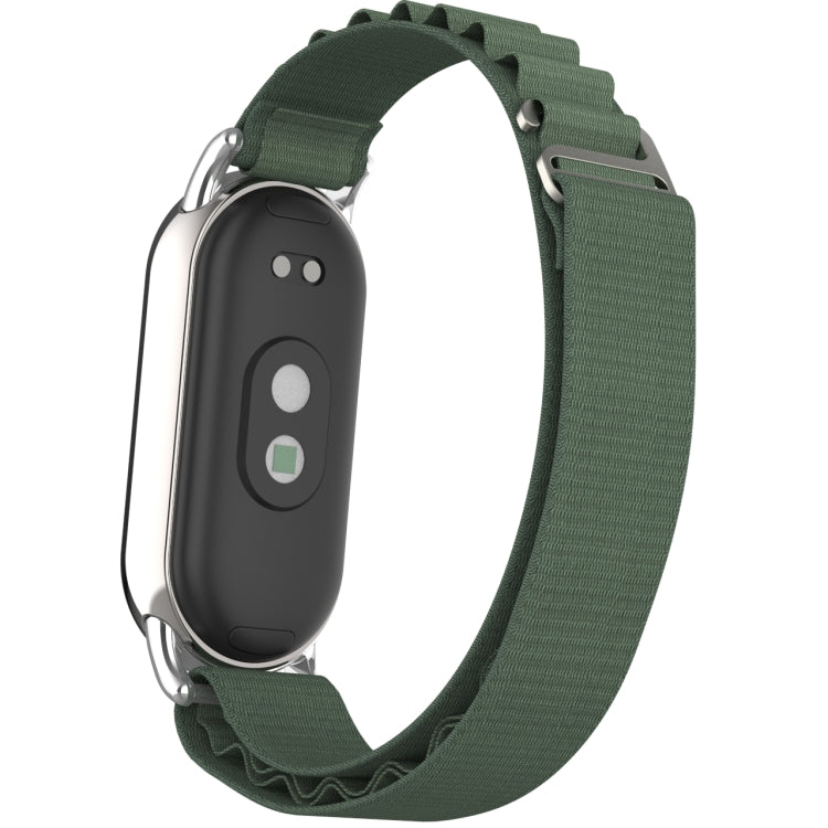 For Xiaomi Mi Band 8 Metal Plug Loop Nylon Watch Band(Silver+Army Green)