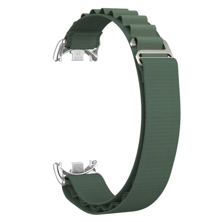 For Xiaomi Mi Band 8 Metal Plug Loop Nylon Watch Band(Silver+Army Green)