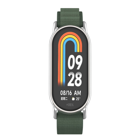 For Xiaomi Mi Band 8 Metal Plug Loop Nylon Watch Band(Silver+Army Green)