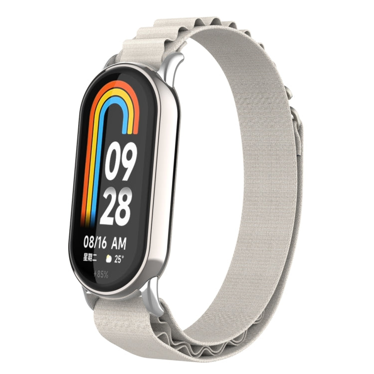 For Xiaomi Mi Band 8 Metal Plug Loop Nylon Watch Band(Silver+Starlight)