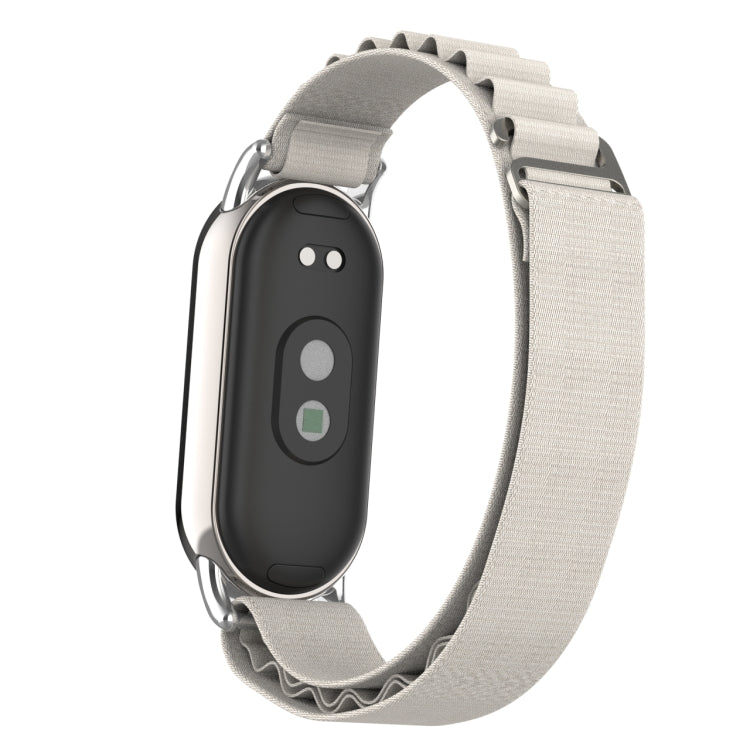 For Xiaomi Mi Band 8 Metal Plug Loop Nylon Watch Band(Silver+Starlight)