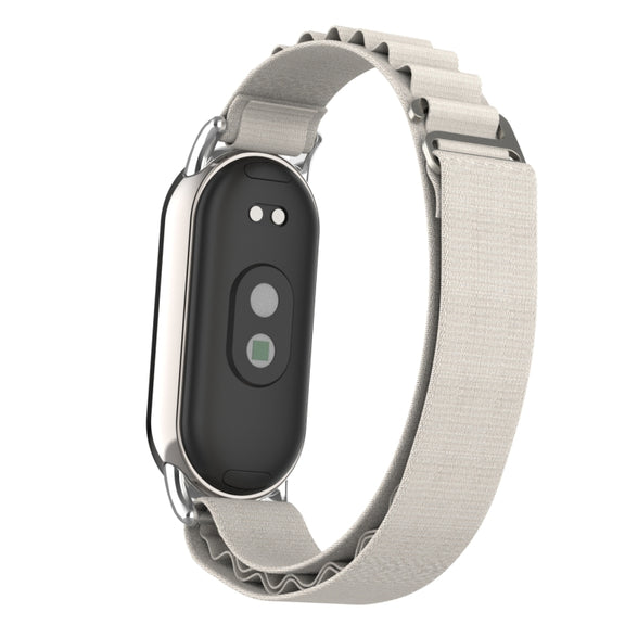 For Xiaomi Mi Band 8 Metal Plug Loop Nylon Watch Band(Silver+Starlight)